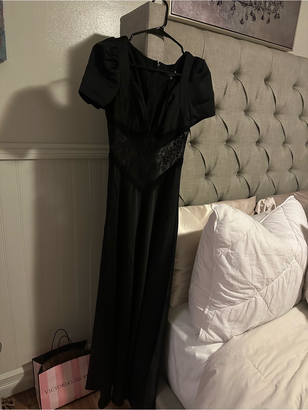 Fashion Nova Black Lace Satin Dress